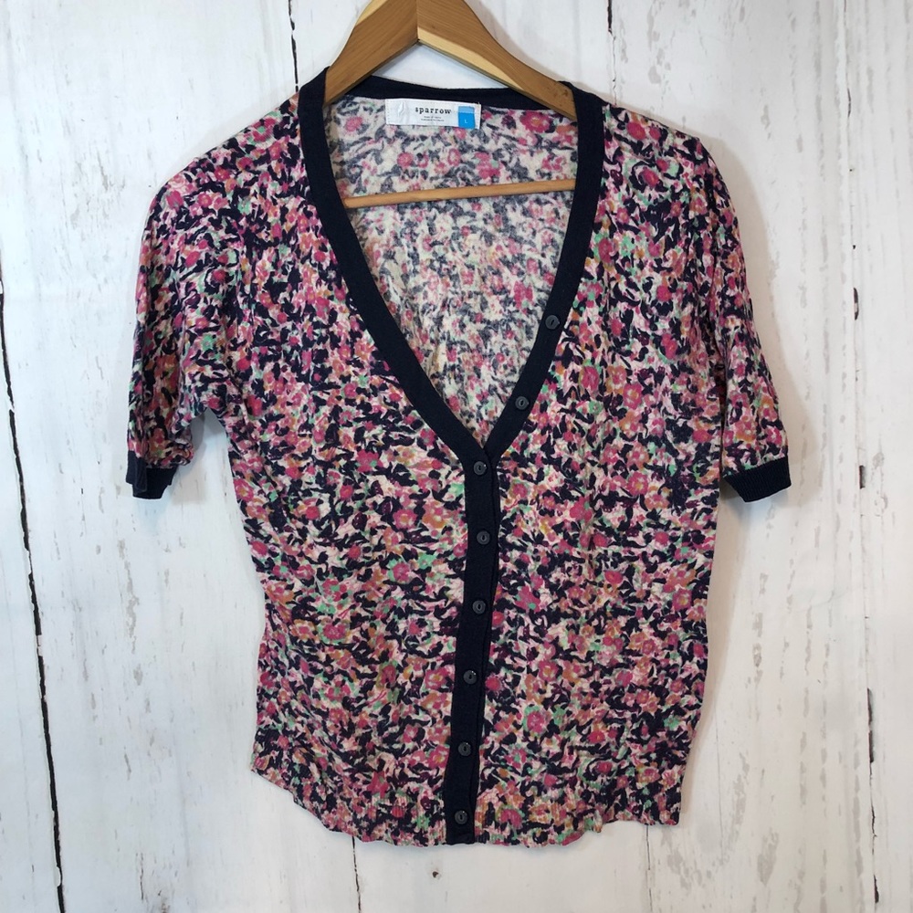 Anthropologie Sparrow Short Sleeve Floral Cardigan
